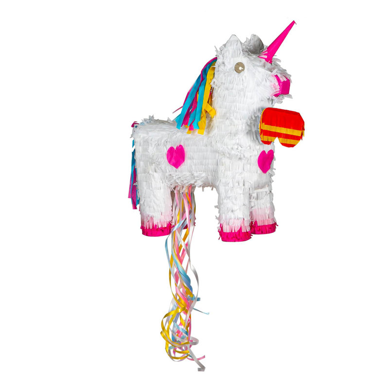 Fax Potato - Pinatas Unicorn Pull String Cardboard Pinata & Blindfold - W44cm x D13cm x H50cm - White