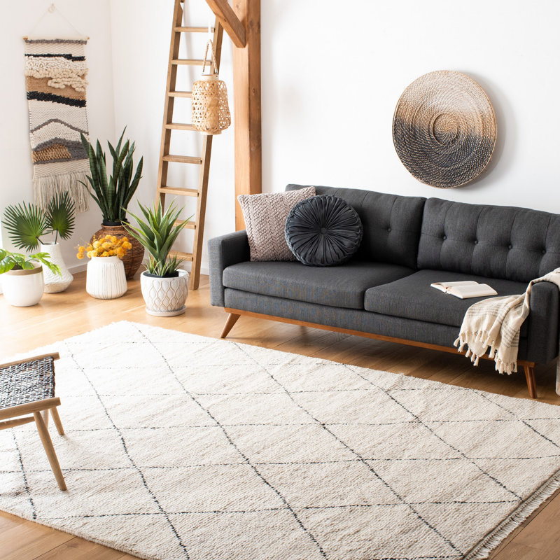 Tapis géométrique en laine noué à la main Meiners, Rectangle 9 pi x 12 pi