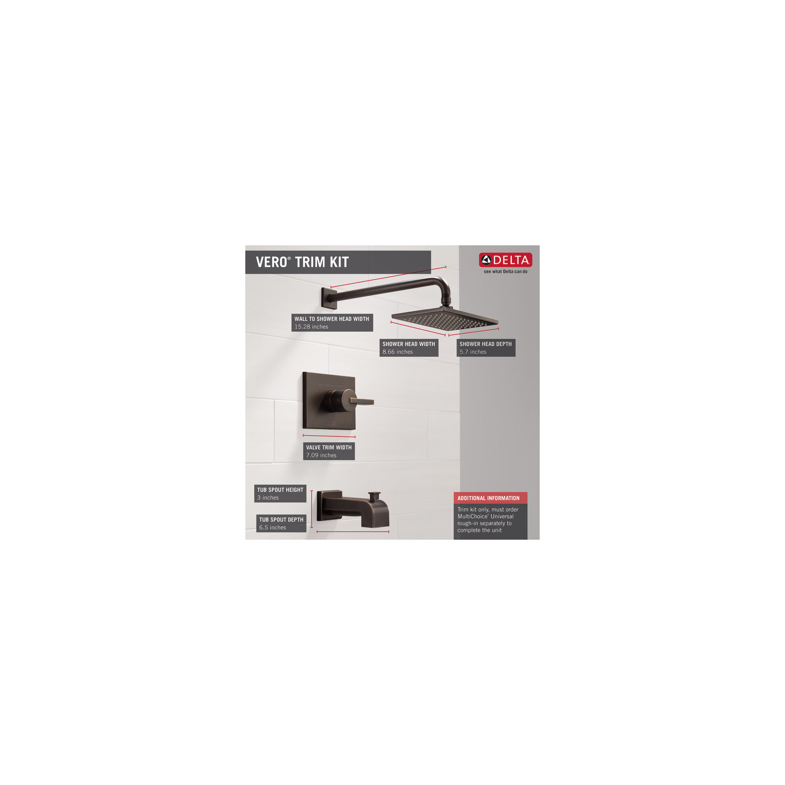 Vero 14 Series Volume Tub and Shower Faucet Trim with Lever Handles and Monitor, Rubbed Bronze