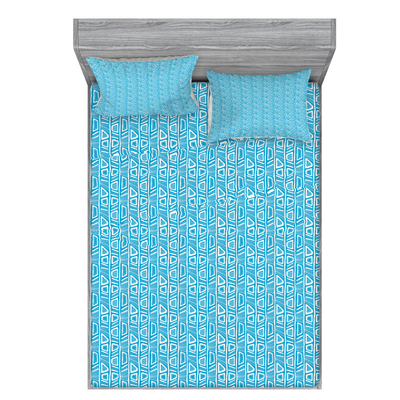Ethnic Microfiber Geometric Sheet Set, Queen Sheet Set with Fitted Sheet
