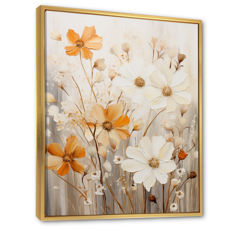Weissberg - minimalisme jaune, fleur blanche, collage II - impression, H 40 po x l 30 po x P 1,5 po, Cadre flottant doré