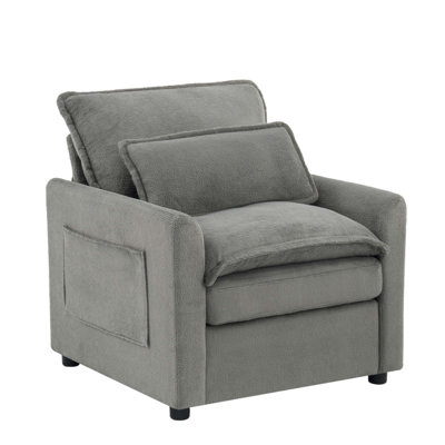 Fauteuil d'appoint moderne à simple siège de 31,9 pouces avec revêtement moelleux moelleux, coussin double couche et poches de rangement latérales pour le salon et les petits espaces