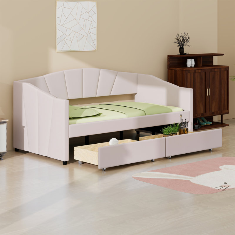 Lit de jour rembourré avec deux tiroirs, Beige