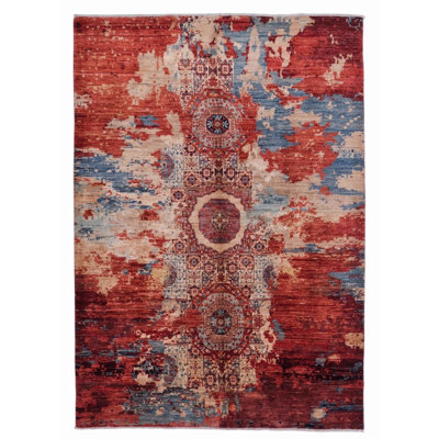 High-Quality Hand-Knotted Red And Blue Area Rug