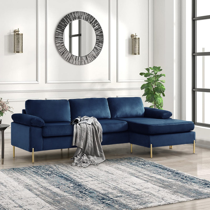Saidel 2 - Piece Upholstered Sectional, Navy Velvet