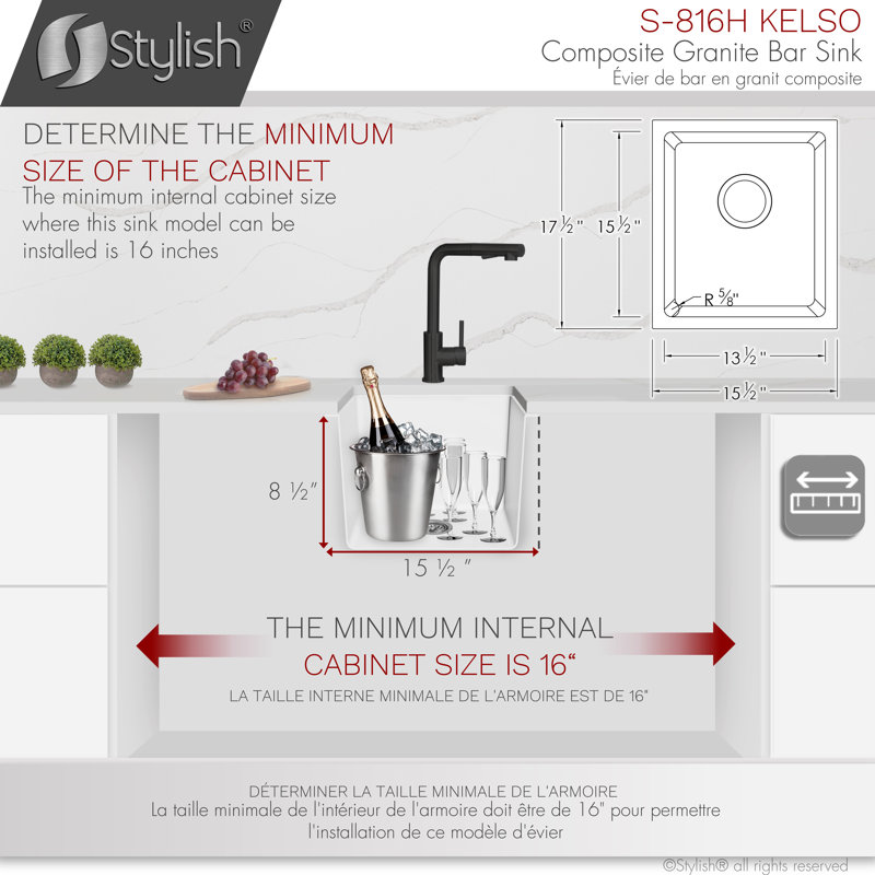 15.5 in. x 17.5 in. Granite Composite, White Single Bowl Undermount or Drop-In Kitchen Sink, White
