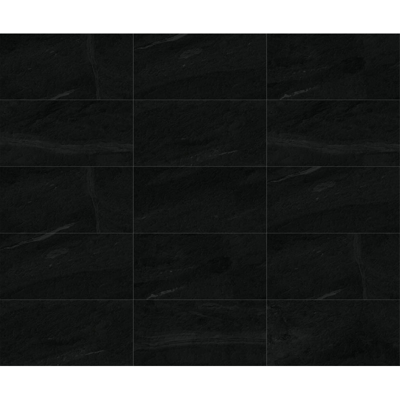 Basalta Black 24 in. x 48 in Matte Textured Porcelain Slate Look Floor and Wall Tile