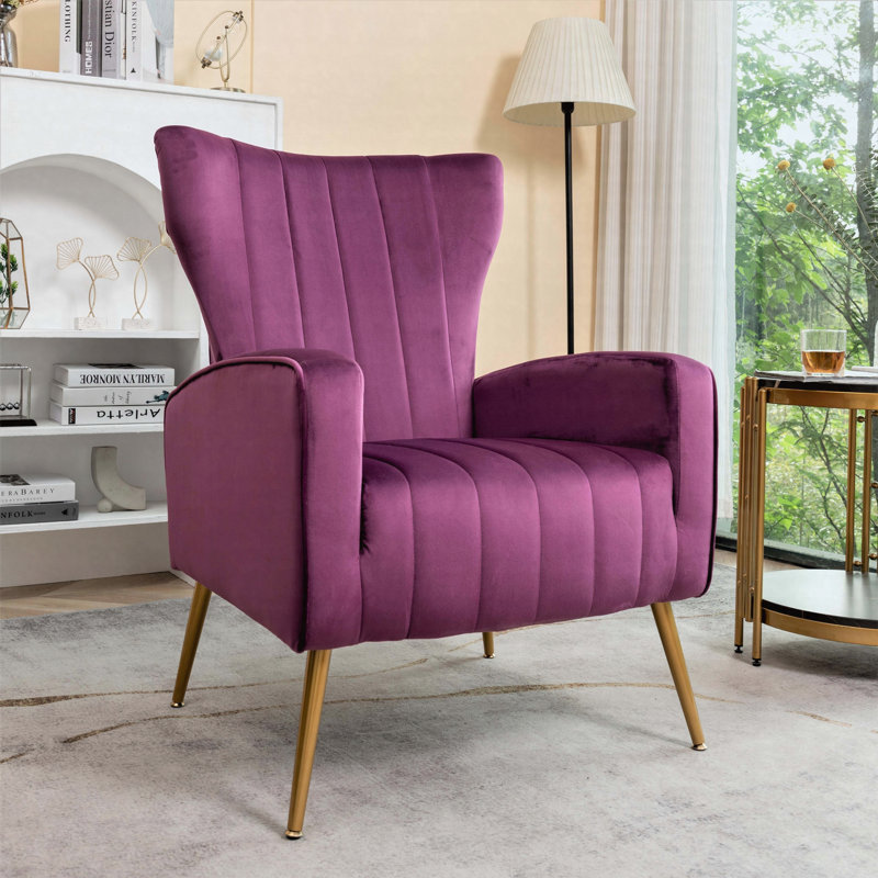 Fauteuil d'appoint à oreilles en velours, Mauve