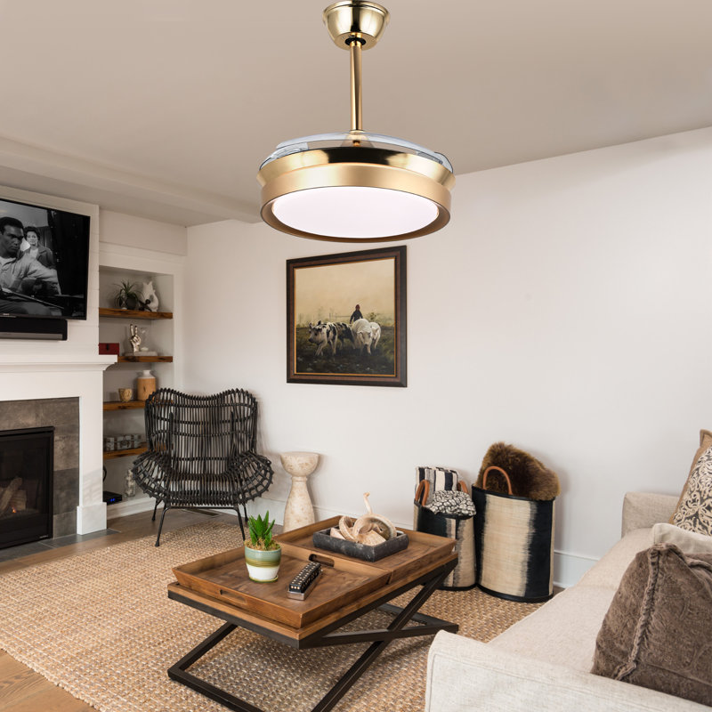 Ventilateur de plafond rétractable de 36 pouces avec lumières, ventilateur de plafond moderne à 6 vitesses à moteur à courant continu pour chambre à coucher