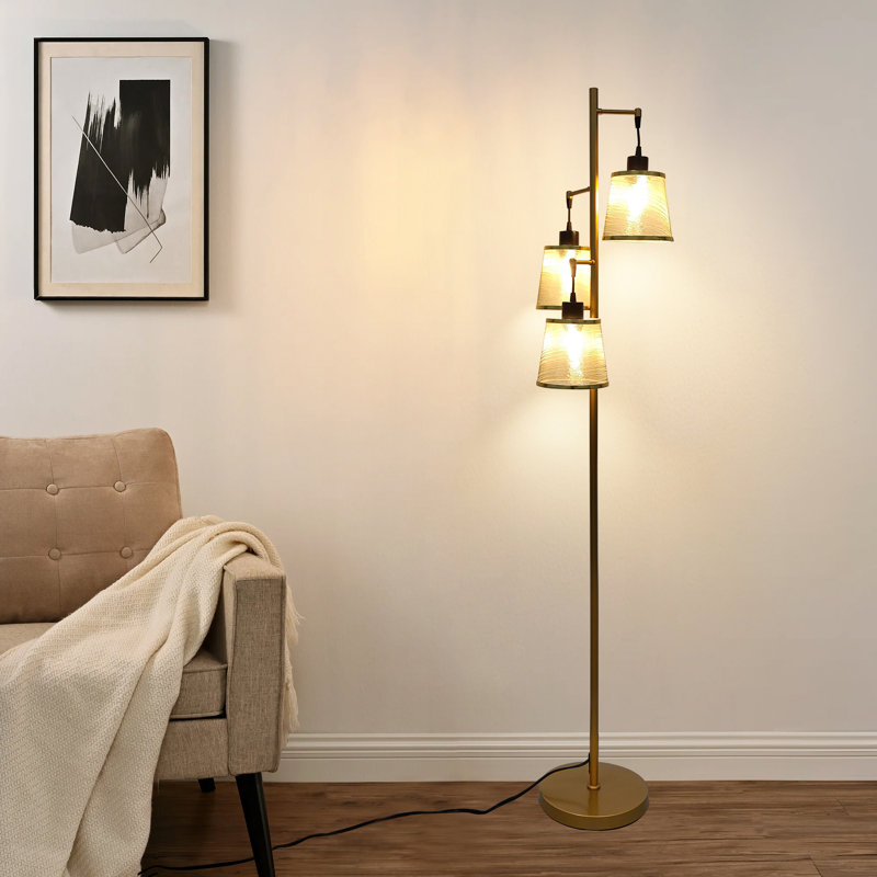  Modern 64'' 3-Light Tree Floor Lamp with LED Bulbs Included, Antique Brass Standing Lamp for Living Room & Bedroom