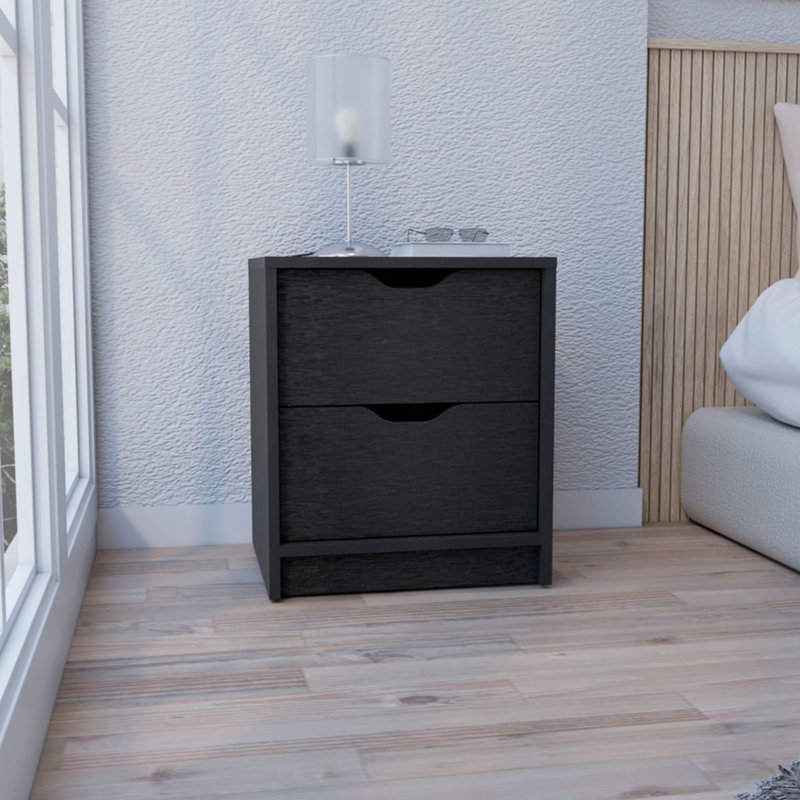 Basilea 2 Drawers Nightstand , End Table, Side Table Pull Out System -Black, Black