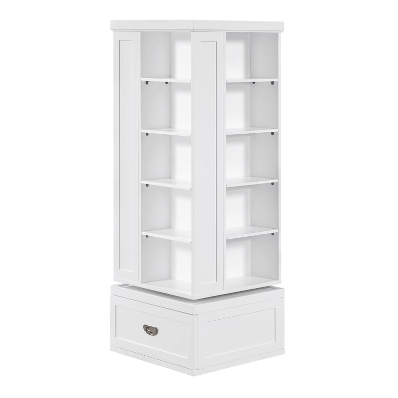 Bibliothèque pivotante moderne avec 16 tiroirs et meubles en bois, Blanc