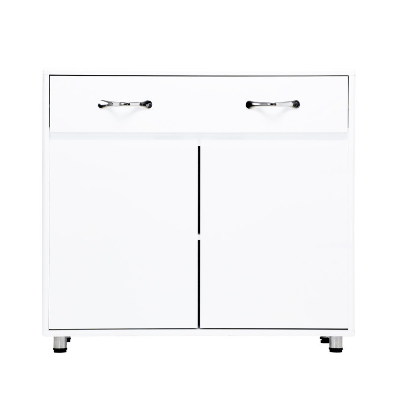 Table d'appoint à deux portes - Blanc: polyvalente pour diverses pièces. Peinture et E1 Degree. Apparence simple et élégante. Assemblage requis. Coffre-fort avec pieds en acier et coussins en caoutchouc. Coin rond à bord lisse