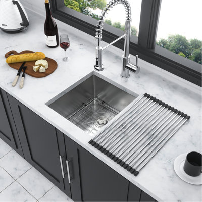 Évier de cuisine en acier inoxydable de 13 po, 13 po x 15 po x 9 po, calibre 16, 9 cuves à simple cuve profonde, évier en nickel brossé