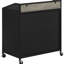Armoire à vin avec 2 portes, finition noir sablé, plateau gris délavé et fonction de mobilité pratique, finition mobile de style rustique