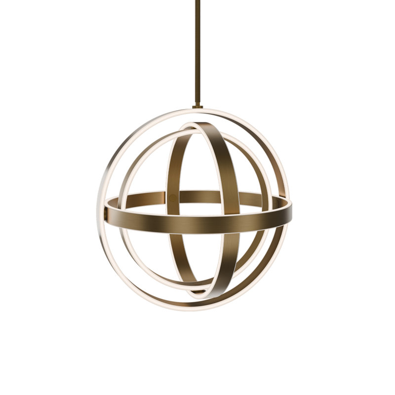Kinetic 1-Light Globe Chandelier, Aged Brass, 18" H x 18" W x 18" D