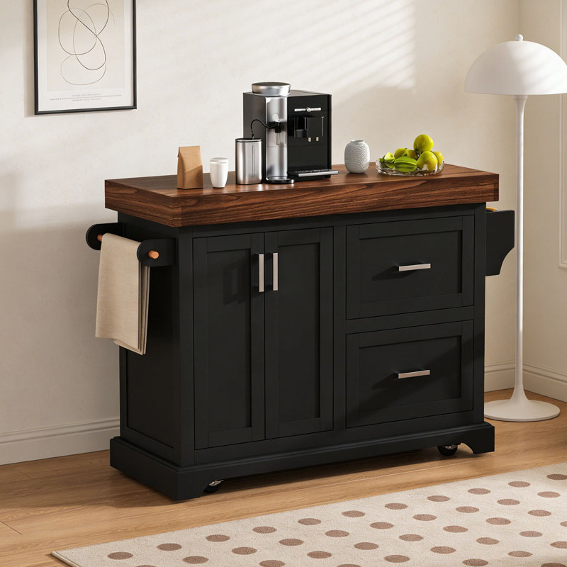 53" Large Kitchen Island, Black