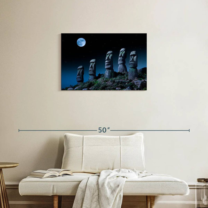 Lilie pleine lune sur statues Moai, H 20 po x l 30 po