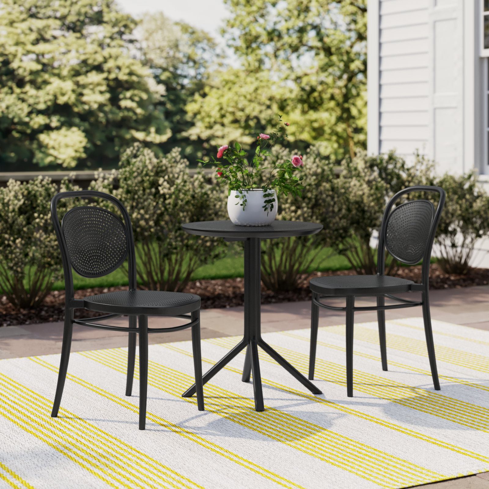 Farrah 24'' Round 2-Person Bistro Set, Black