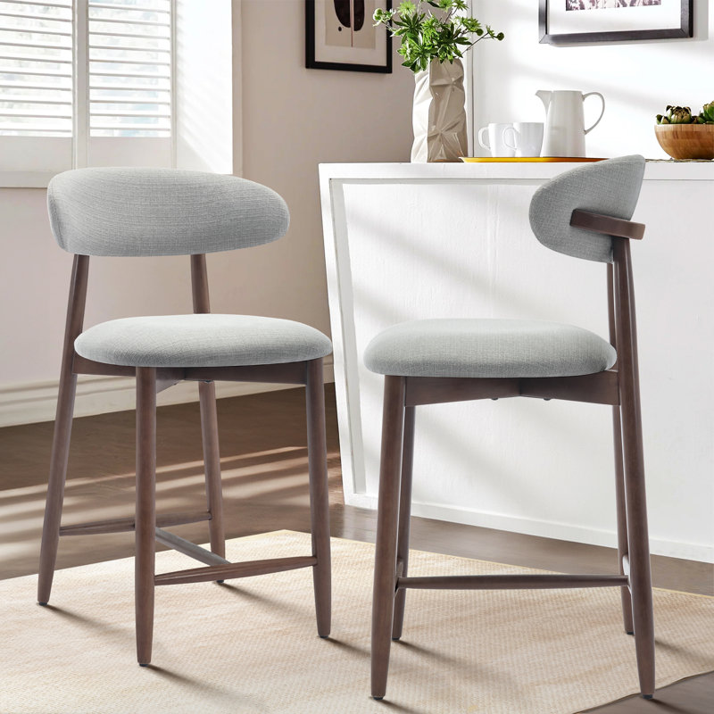 Upholstered Counter Stool with Solid Wood Frame, Light Grey
