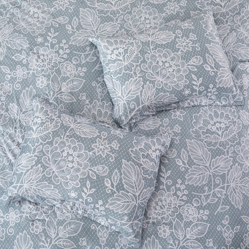 Gray Floral Twin Microfiber Reversible Bed in a Bag Set
