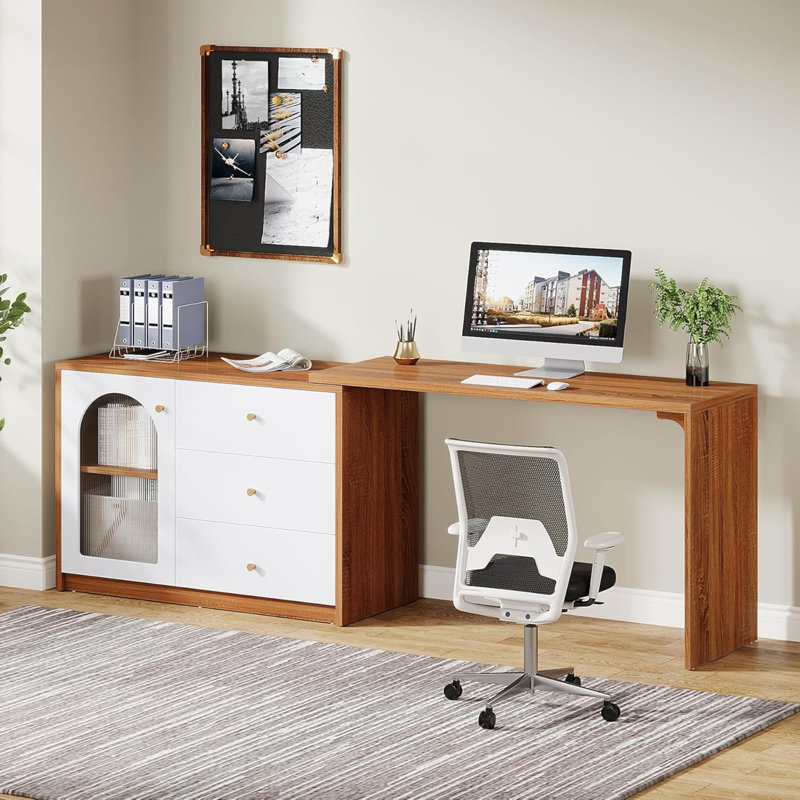 Bureau d'ordinateur en L 82,67 po avec tiroirs (sans la chaise)