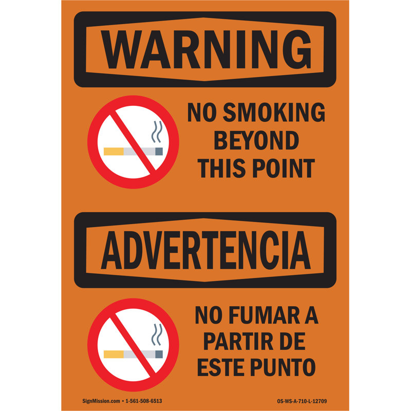 Enseigne en aluminium 12 x 18 «No Smoking Beyond This Point», H 24 po x l 18 po x P 0,1 po
