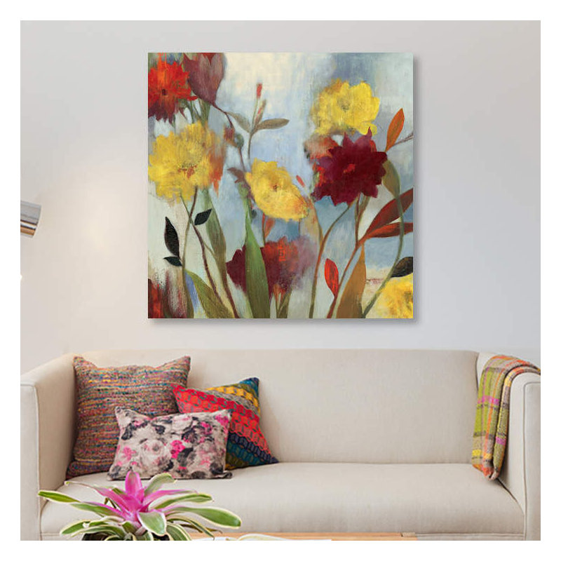 «Wildflowers I», reproduction sur toile, H 18 po x l 18 po x P 1,5 po, Pas de tapis, Toile avec cadre noir