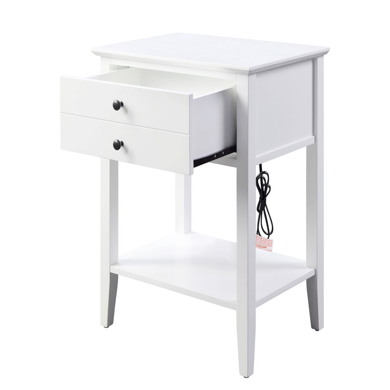 Table d'appoint avec 1 tiroir et tablette inférieure, Blanc