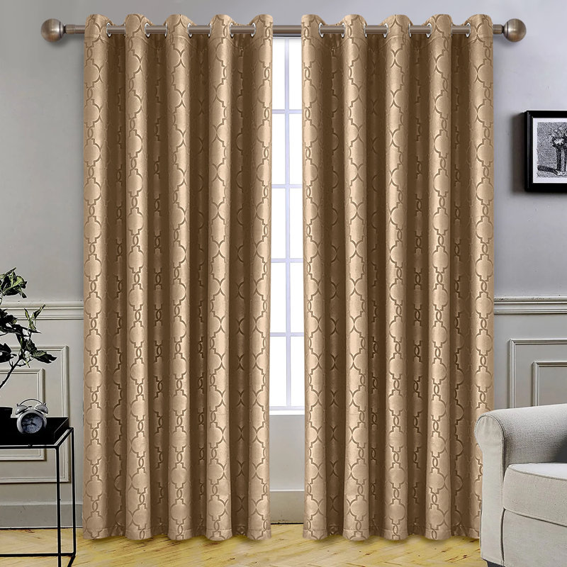 Kitson Blackout Eyelet Semi Sheer Window Curtain, Beige, Width 117 x Drop 137 cm