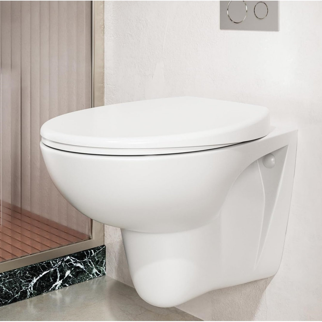 O-Shaped Design Soft Close Toilet Seat, Heavy Duty Environmentally Friendly Urea-Formaldehyde Resin, Quick Release, White
