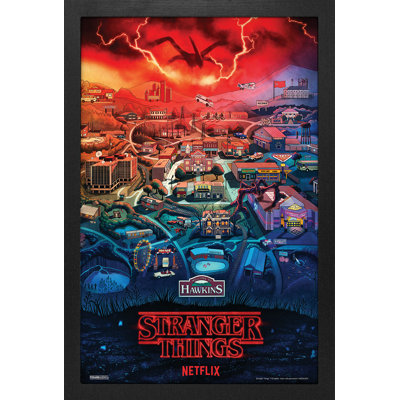«Stranger Things - Hawkins Map 11 x 17», reproduction encadrée