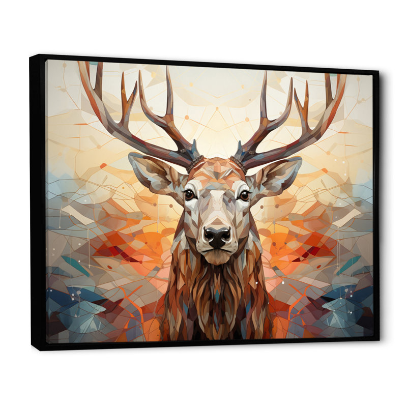 " Brown Orange Moose Majestic Geometric II ", 34" H x 44" W x 1.5" D, Black Floater Framed