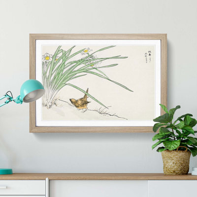 Japanese Wren & Daffodils by Numata Kashu - Picture Frame Painting Print