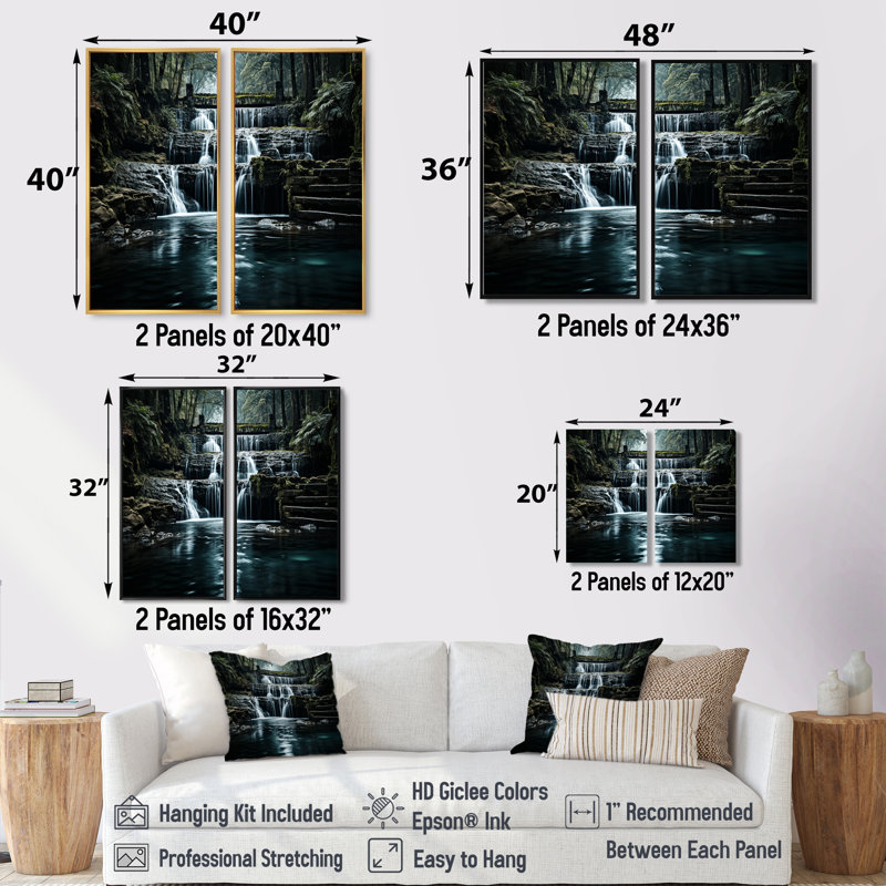 Cascade éternelle I - art mural traditionnel sur toile, H 36 po x l 48 po, Impression encadrée flottante sans passe-partout