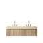 Meuble-lavabo suspendu double de 60 po avec comptoir en pierre frittée et tiroirs en bois cannelé, armoire, préassemblé-262480004
