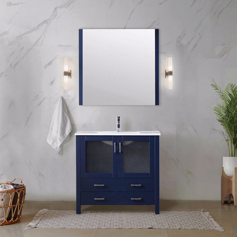 Ensemble de meuble-lavabo simple 36 po x 18,25 po avec comptoir en céramique blanc et robinet, Bleu, 36"