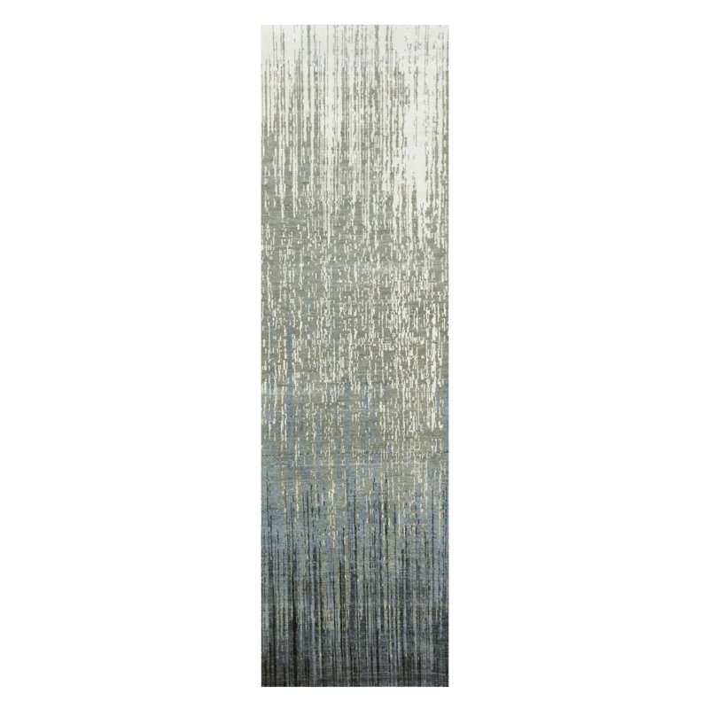 Tapis gris noué à la main de conception unique 2 pi 6 po x 10 pi 2 po