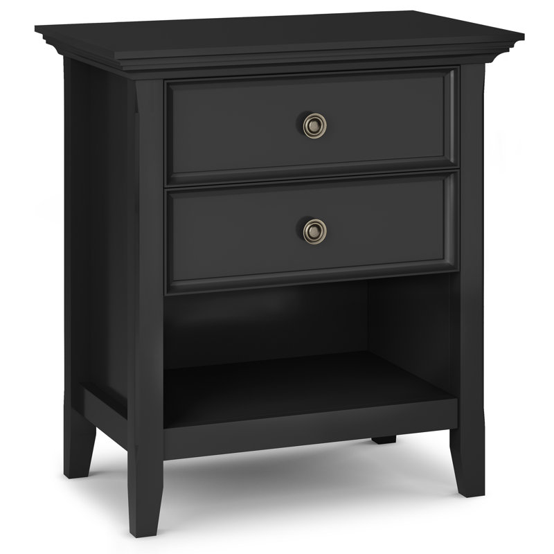 Table de chevet transitionnelle en bois massif l 24 po avec 2 tiroirs et tablette de rangement ouverte Amherst, Noir