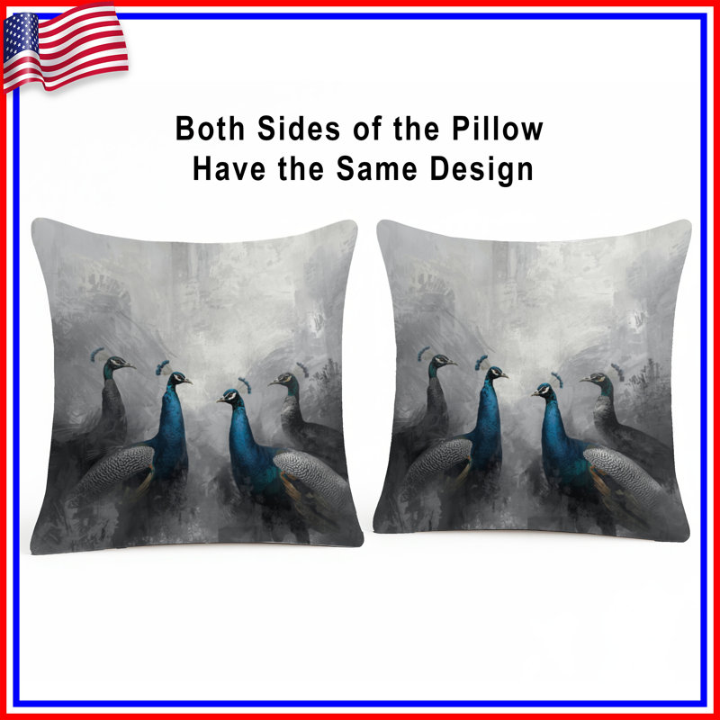 Coussins Group of Peacocks, 16 po x 16 po