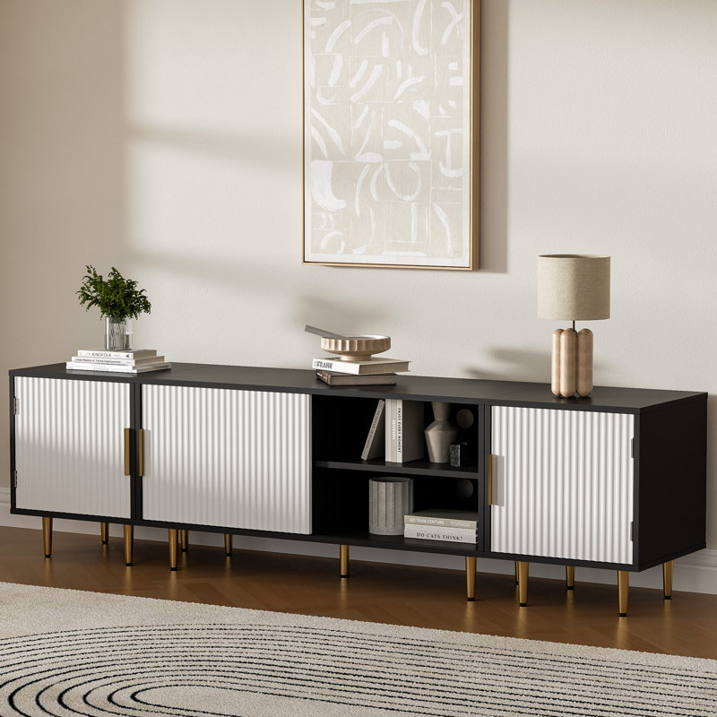 Modern Entertainment Center For Up To 80" TV, TV Stand With Storage Cabinet For Living Room, Bedroom, Black/White