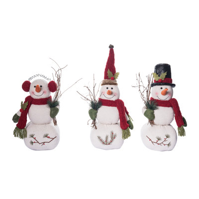  Ensemble de 3 décorations de Noël bonhomme de neige en tissu avec broderie