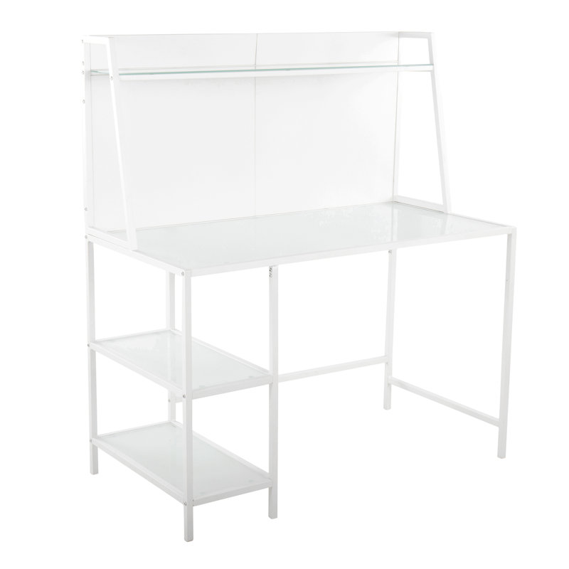 Bureau Geo Tier Contemporary en métal blanc et verre givré par Lumisource