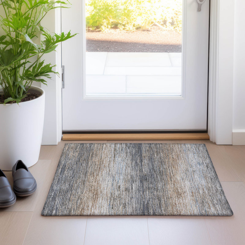 Machine Washable Indoor/Outdoor Christain ACN1270 Pewter Rug, Rectangle 1'8" x 2'6"