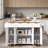 Rolling Fluted Kitchen Island With Drop Leaf, Power Outlet, 4 Doors, 3 Drawers, Curved Edge And Spice Rack