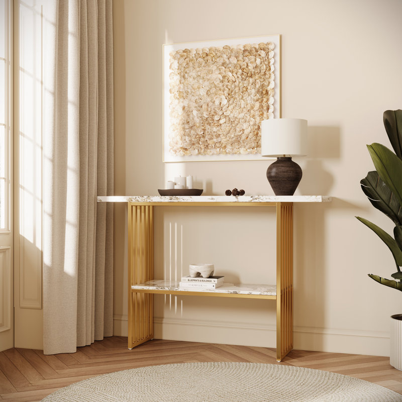 Console avec tablette et pieds en métal