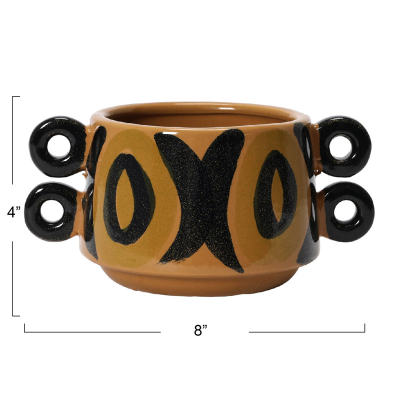 Hand Painted Stoneware Planter with Handles