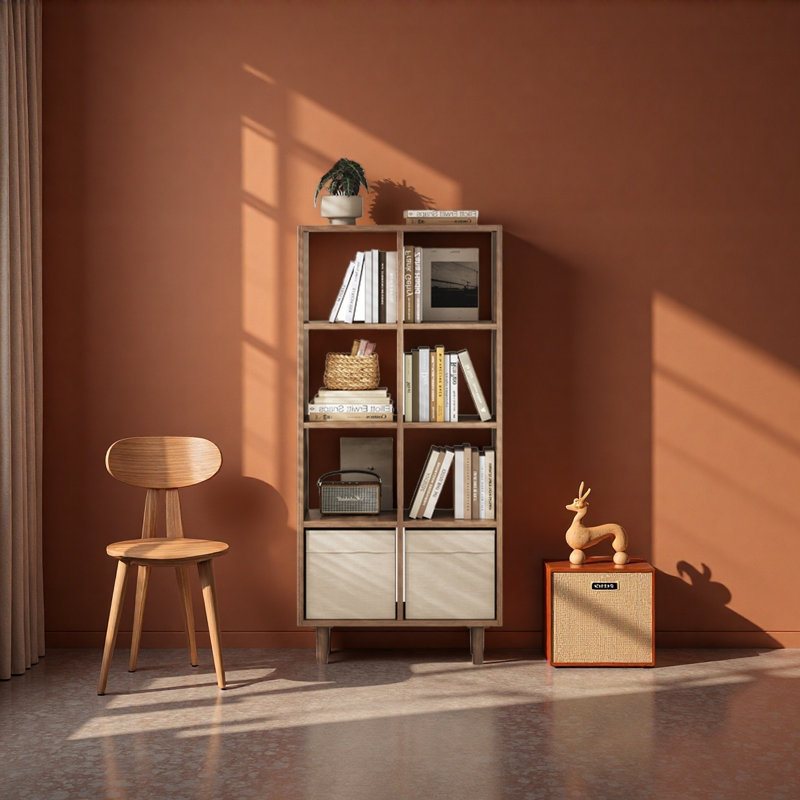 Bibliothèque à grande capacité en bois massif, (4 tablettes) H 60,24 po x l 27,56 po x P 11,81 po, Marron foncé