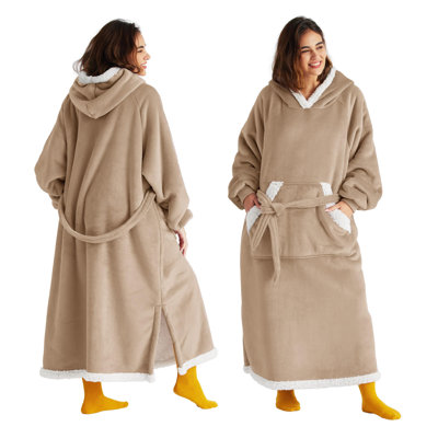 Bedsure Wearable Blanket Hoodie Women - Long Sherpa Hooded Blanket For Adult Warm Cozy Blanket Sweatshirt Gifts For Women Men