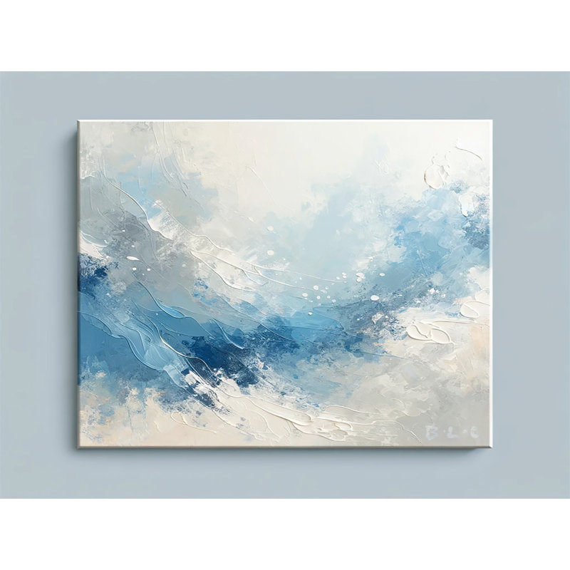 «Ice Blue Serenity»: art abstrait sur toile tendue en acrylique, H 24 po x l 36 po x P 1,5 po